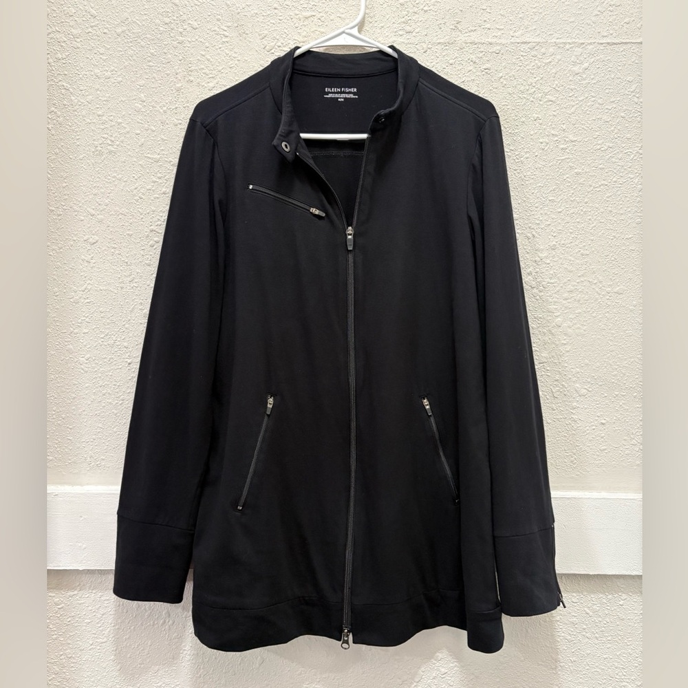 Eileen Fisher Women's Black Zip Organic Cotton Stretch Jacket Size M